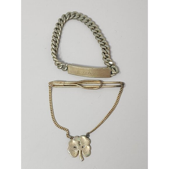 Vintage Swank Gold Tone Tie Clip‎ & Vintage Melody Silver&Gold Bracelet - Picture 1 of 5